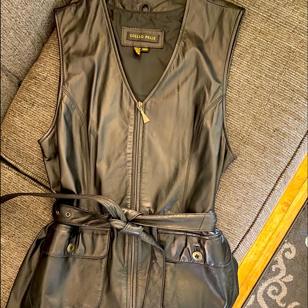 Women’s black leather vest